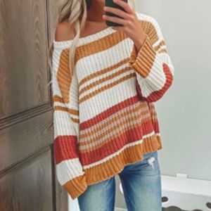 ♥️⭐️🧡NEW! Orange Striped Pattern Knit Sweater Size M